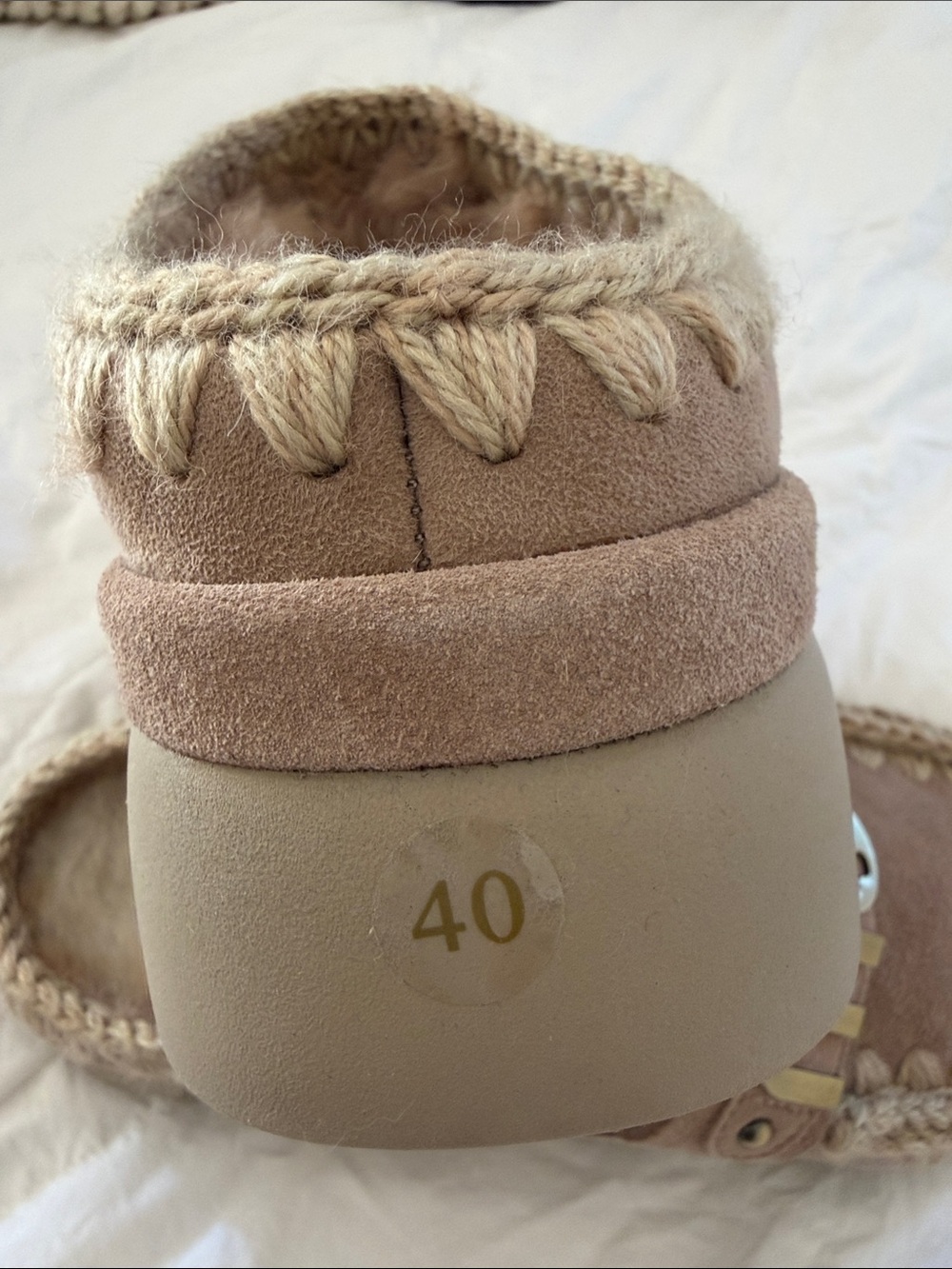 Mou womens Suede Shearling Slip-On platform with Gold Logo NWOT - Picture 6 of 8